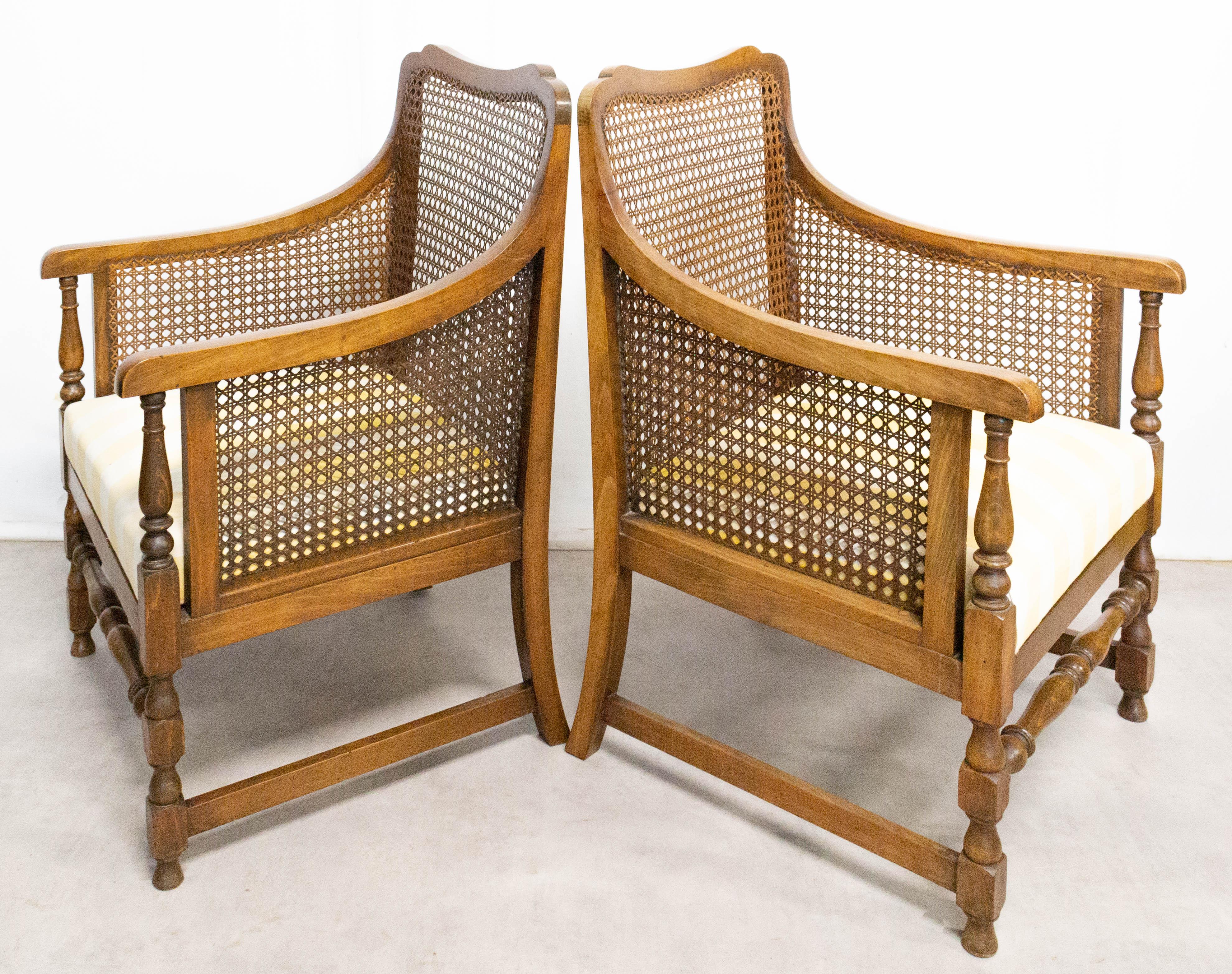 Pair of Caned Armchairs French, Beech Early 20th Century 1