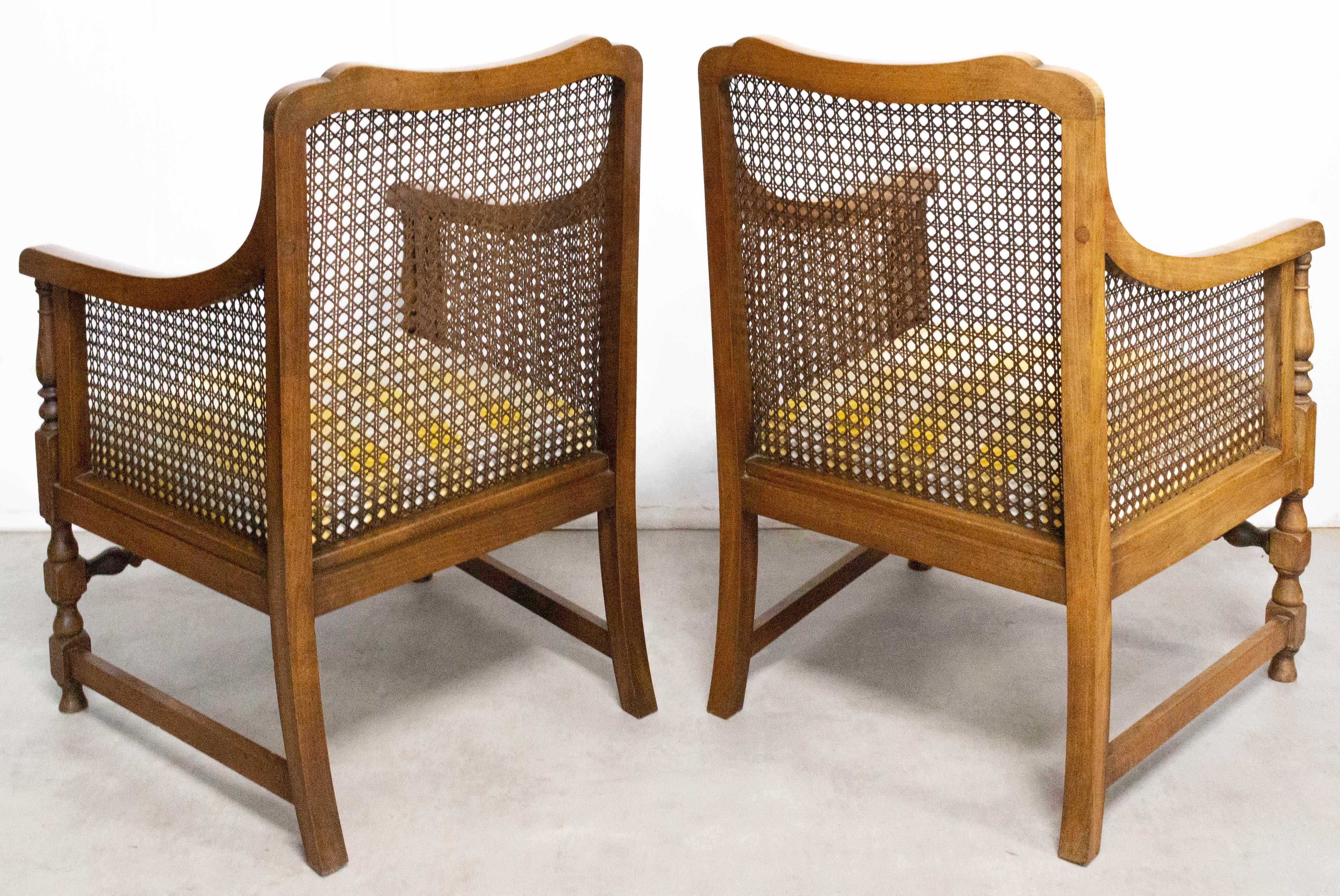 Pair of Caned Armchairs French, Beech Early 20th Century 3