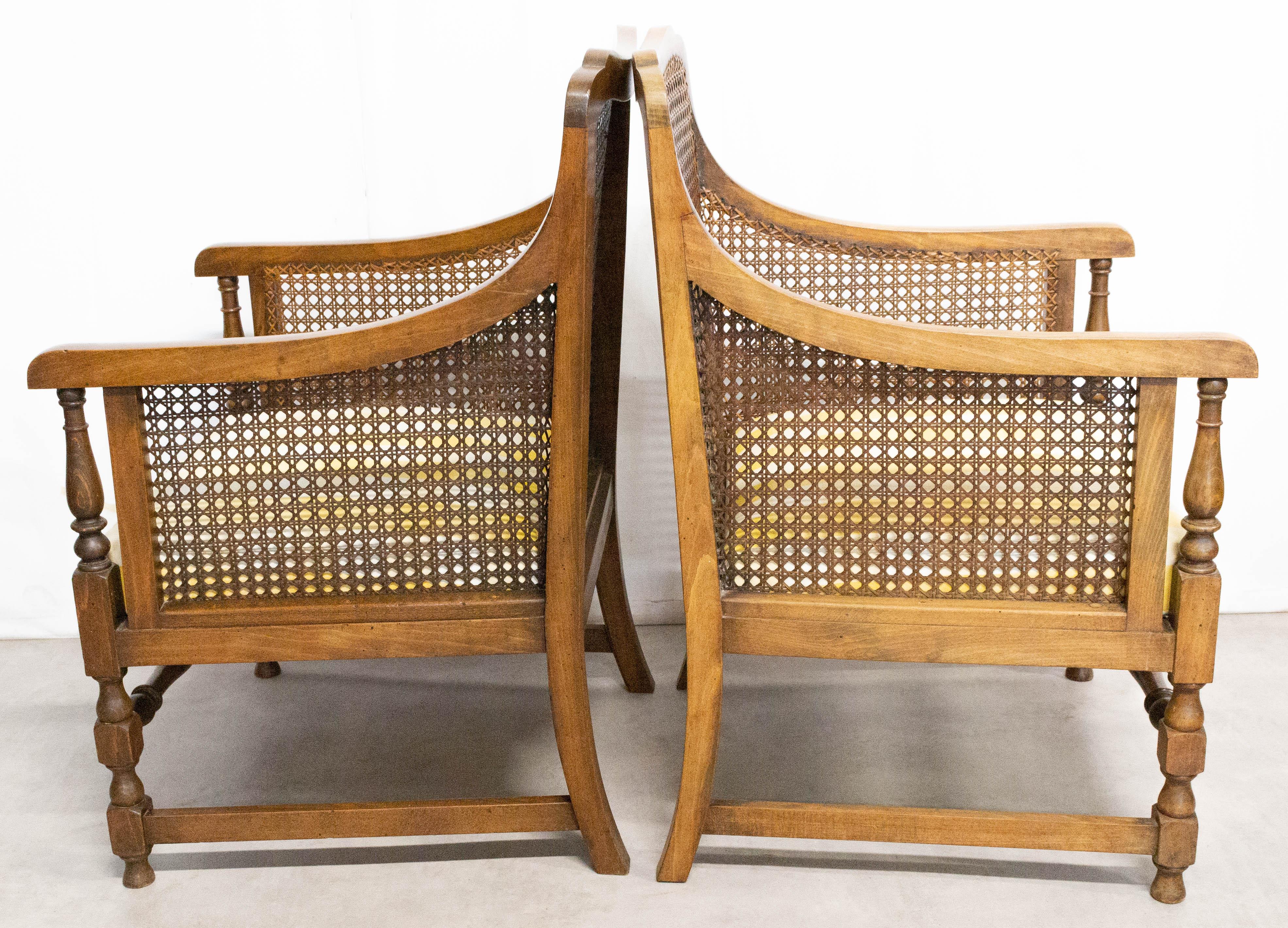 Pair of Caned Armchairs French, Beech Early 20th Century 4
