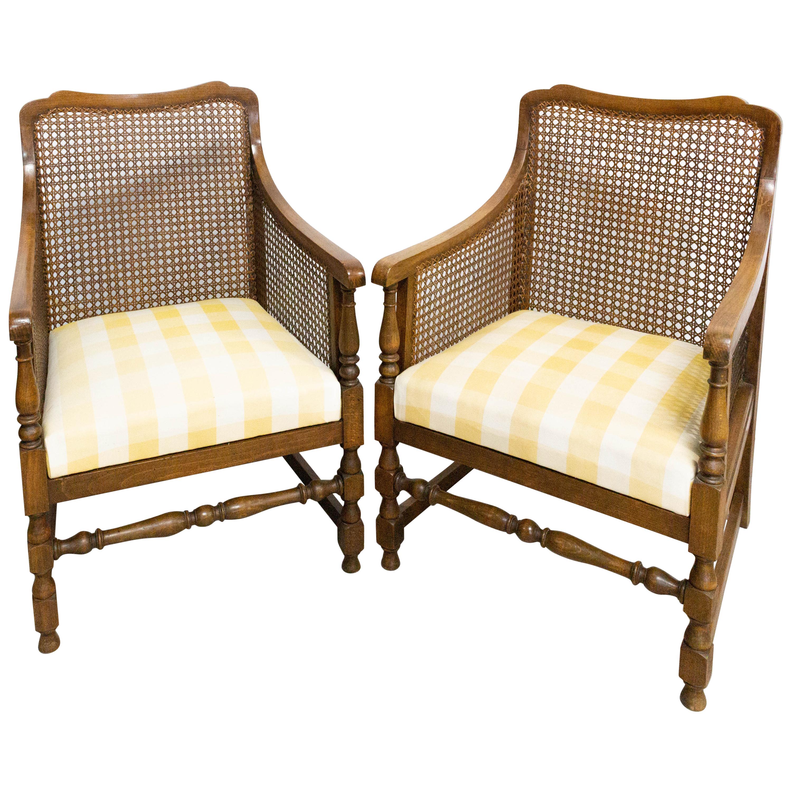 Pair of Caned Armchairs French, Beech Early 20th Century