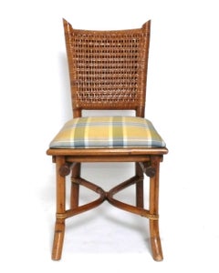 Pair of Caned Bamboo Chairs Mid Century Modern Reupholstered
