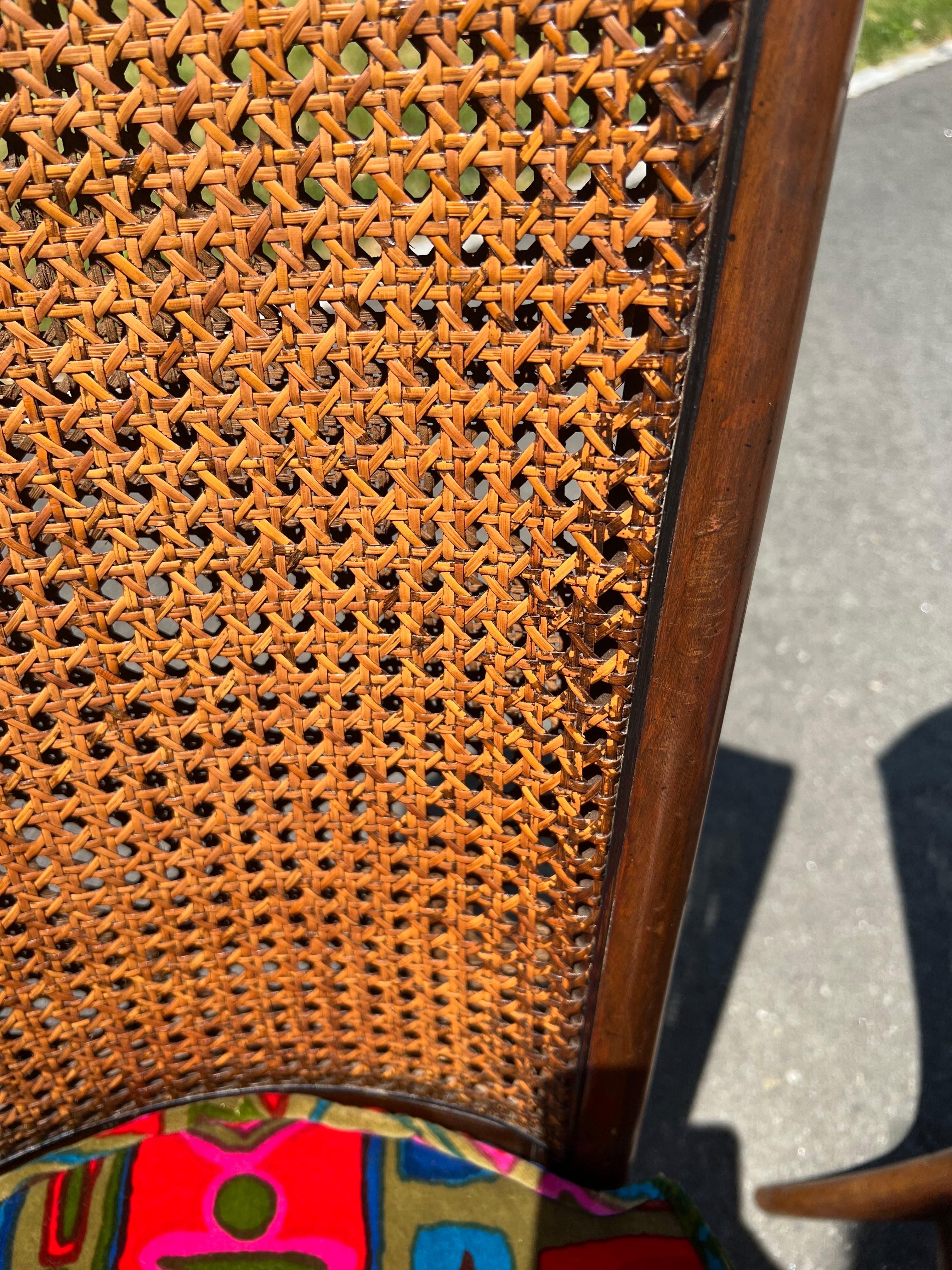 Pair of Caned Chairs with Jack Lenor Larson Velvet Upholstery For Sale 5