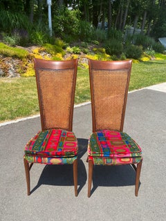 Pair of Caned Chairs with Jack Lenor Larsen Velvet Upholstery