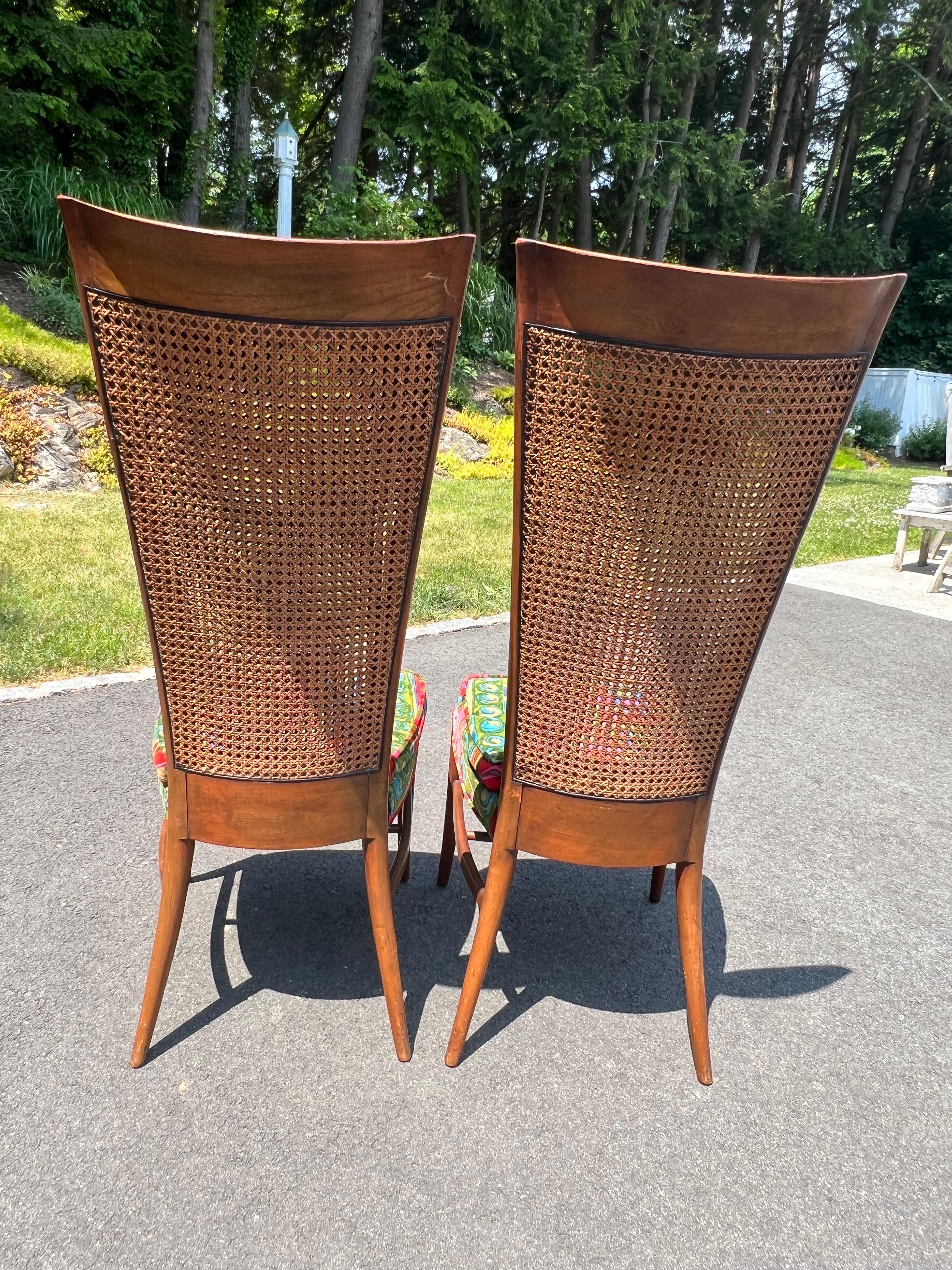 Pair of Caned Chairs with Jack Lenor Larson Velvet Upholstery For Sale 15