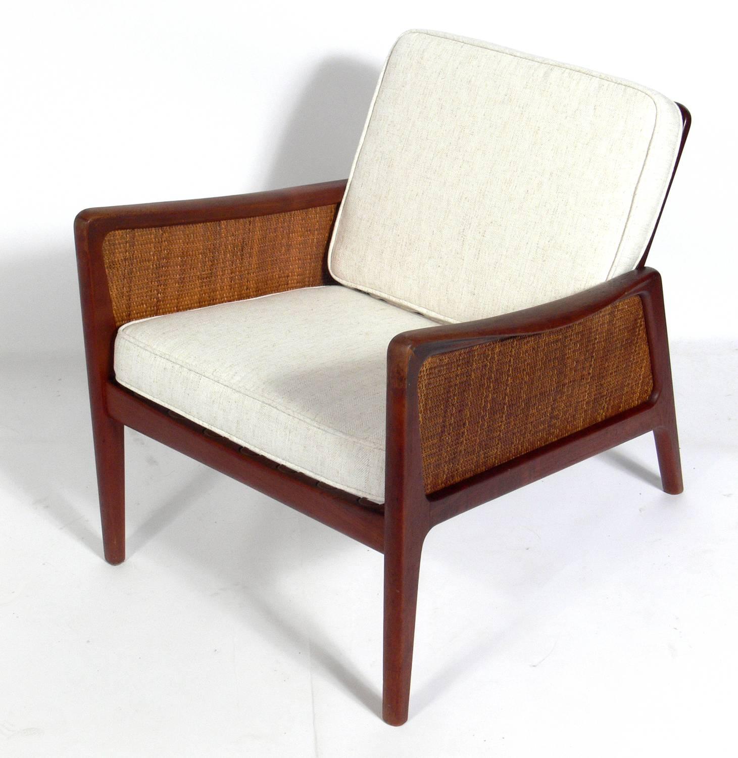 Mid-Century Modern Pair of Caned Danish Modern Lounge Chairs
