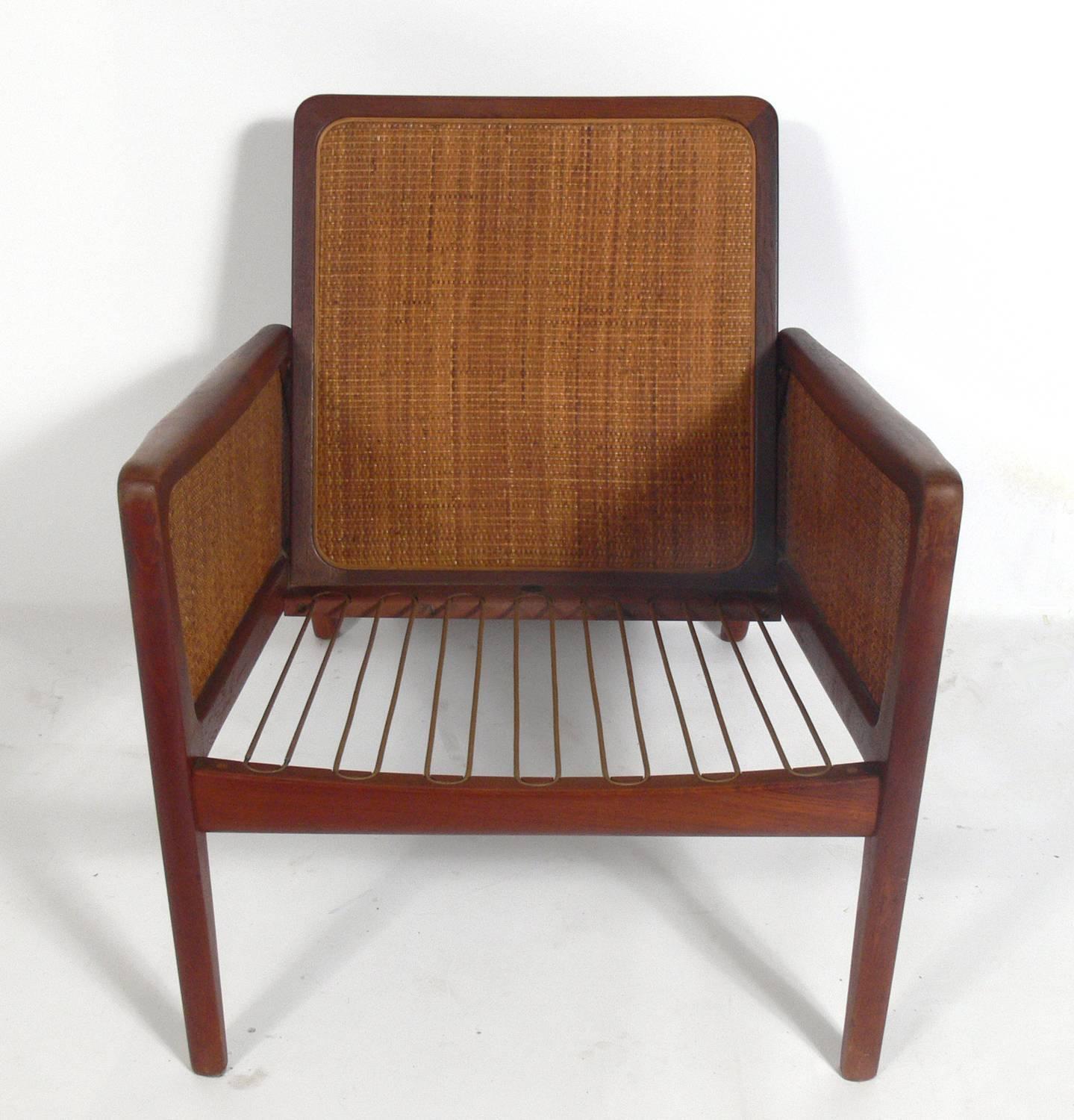 Mid-20th Century Pair of Caned Danish Modern Lounge Chairs