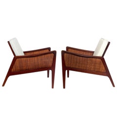 Pair of Caned Danish Modern Lounge Chairs