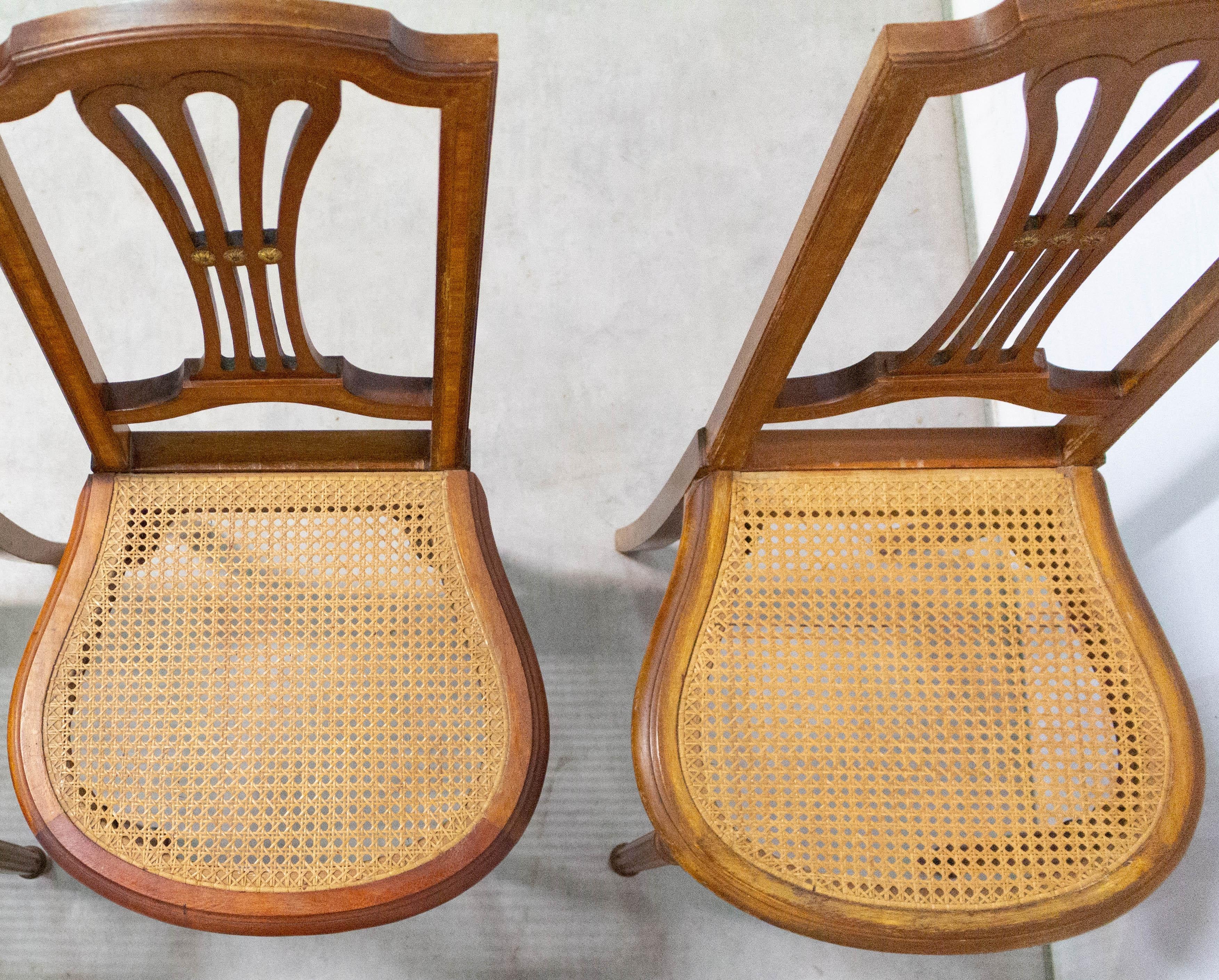 Paar Esszimmerstühle oder Beistellstühle aus Rohr im Louis-XVI.-Stil, französisch im Angebot 5