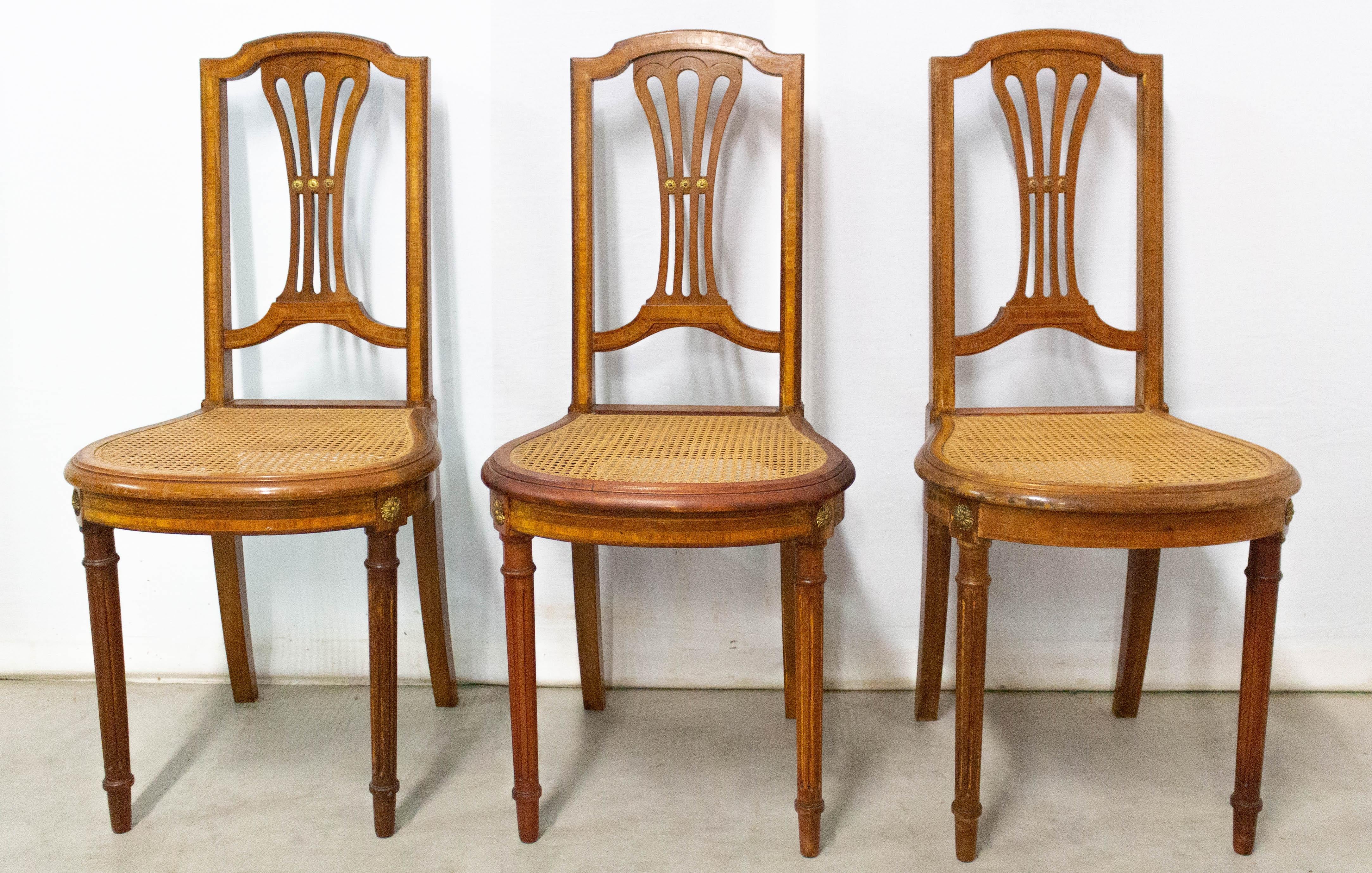 Paar Esszimmerstühle oder Beistellstühle aus Rohr im Louis-XVI.-Stil, französisch im Angebot 6