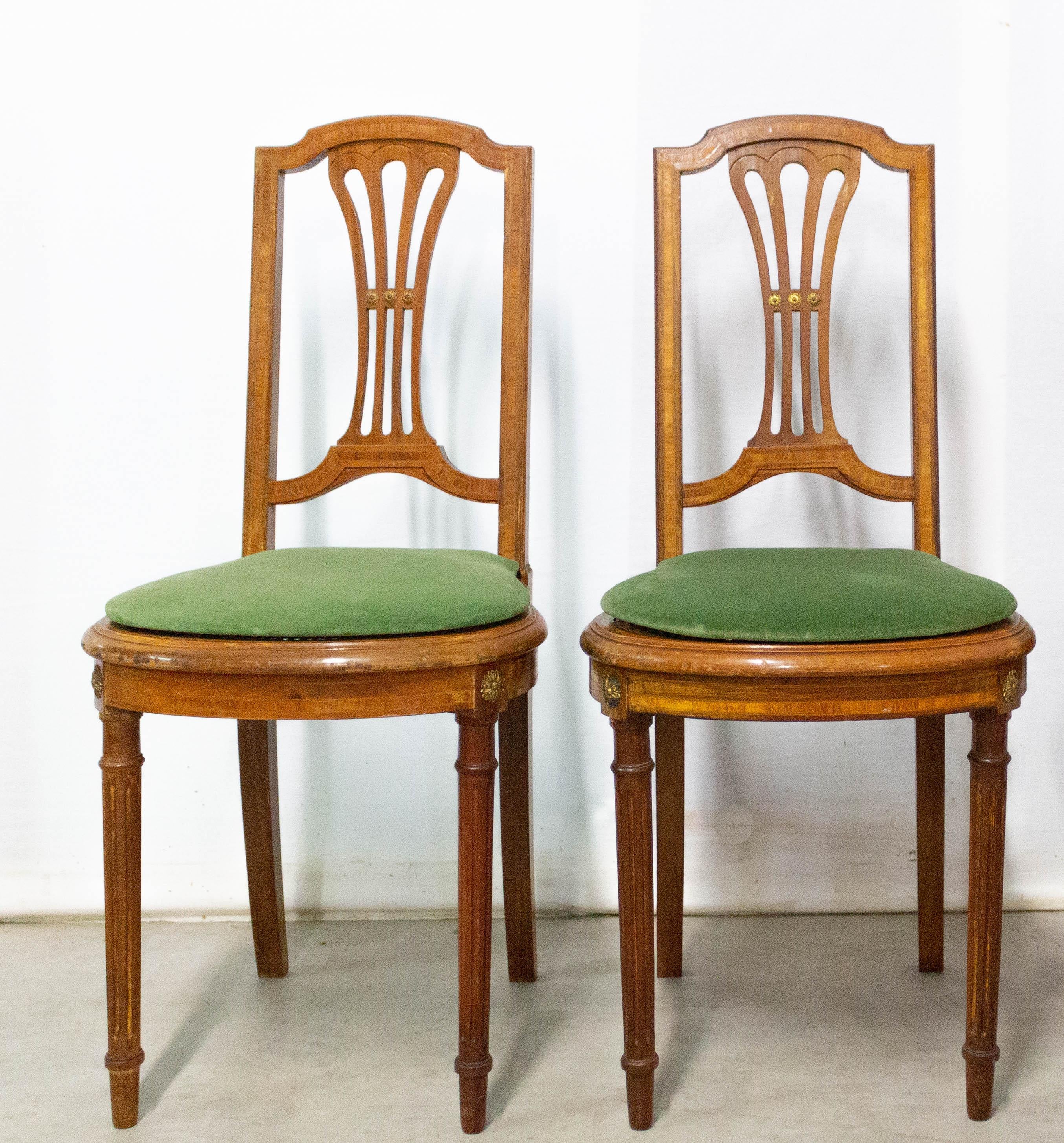 Set of three French dining chairs late 19th century
The chairs are caned and in exotic wood.
If you wish, we have a third chair which can be sold with the pair.
The 