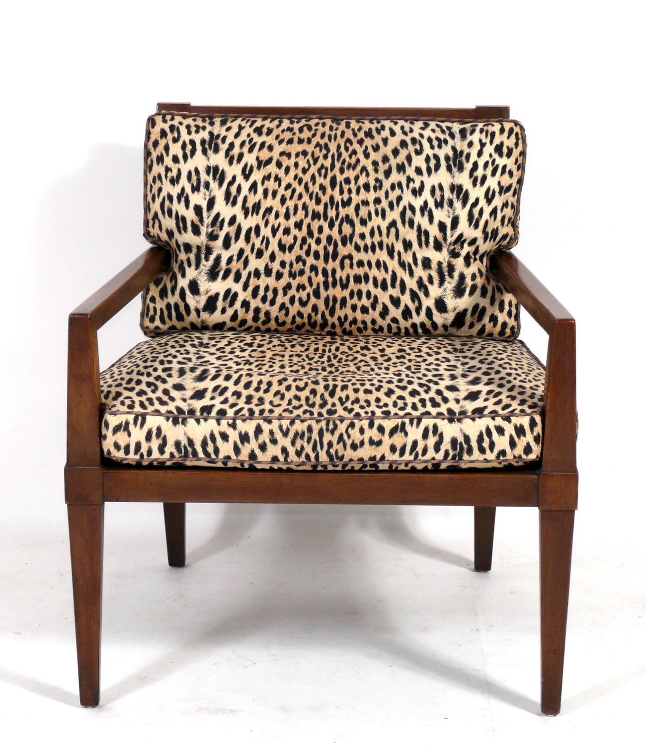 Mid-Century Modern Pair of Caned Lounge Chairs Refinished and Reupholstered For Sale