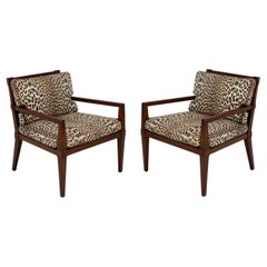 Pair of Caned Lounge Chairs Refinished and Reupholstered Pair of Caned Lounge Chairs Refinished and Reupholstered