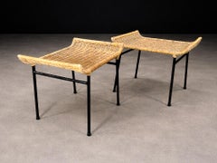 Pareja de taburetes de caña con armazón de hierro, Carlo Hauner, Brasileño Moderno, Años 50