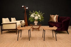 Pair of Caned Stools with Iron Frame, Carlo Hauner, Brazilian Modern, 1950s