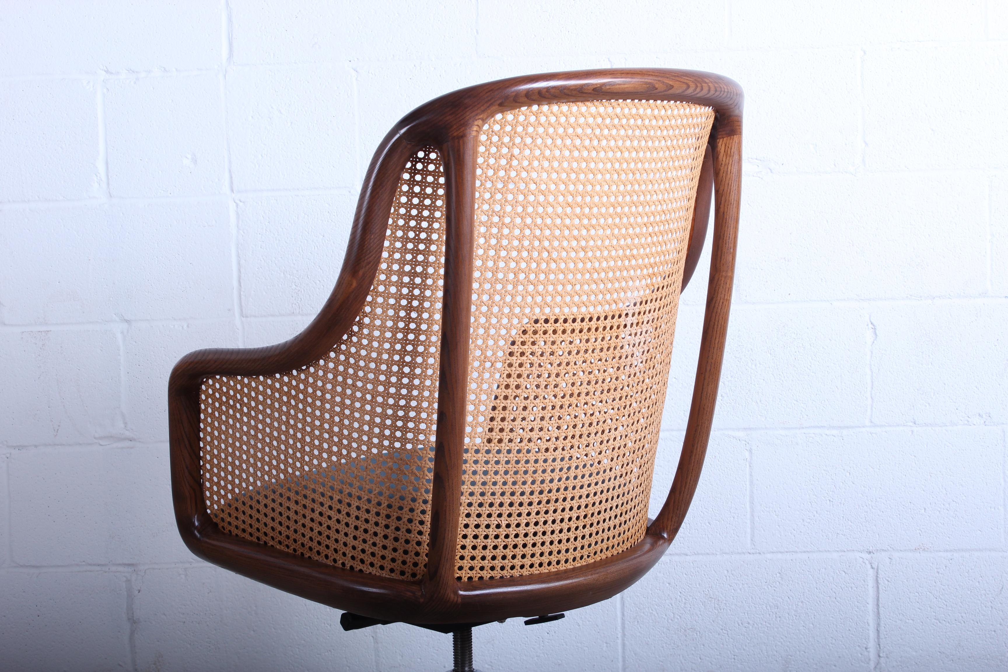 Wood Pair of Caned Swivel Desk Chairs by Ward Bennett
