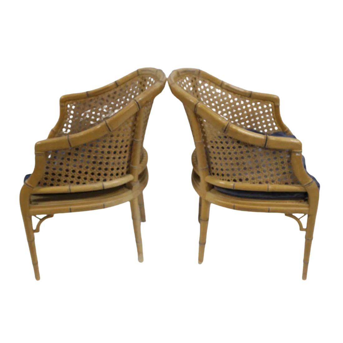 Pair of Caned Tub Chairs With Bamboo Detail In Good Condition In Locust Valley, NY