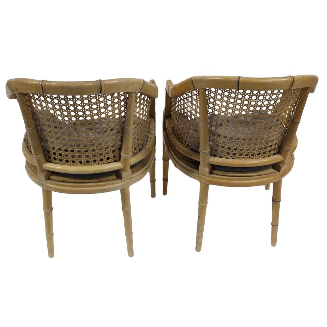 20th Century Pair of Caned Tub Chairs With Bamboo Detail