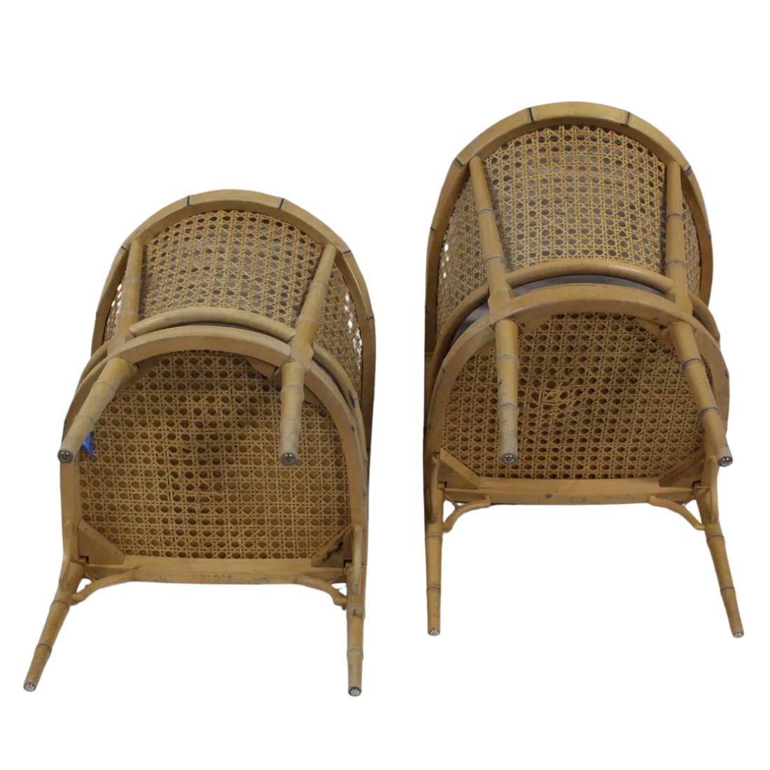 Pair of Caned Tub Chairs With Bamboo Detail 1