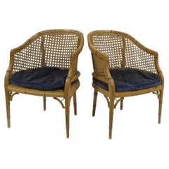 Pair of Caned Tub Chairs With Bamboo Detail