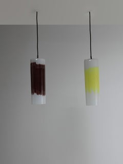 Pair of Canne Pendant Lamps by Venini, Italy, 1950s