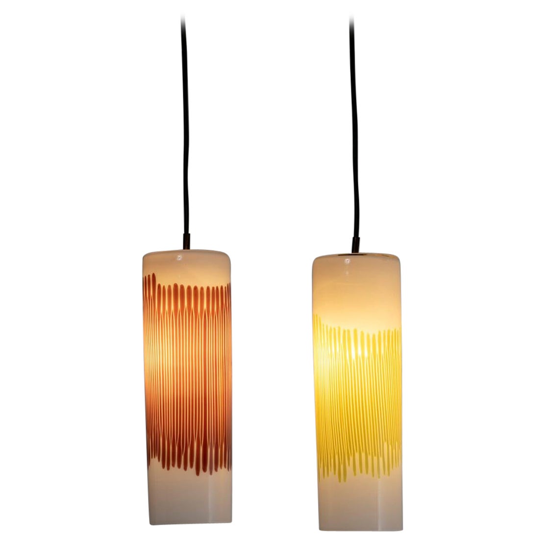 Paire de lampes suspendues Canne par Venini, Italie, années 1950