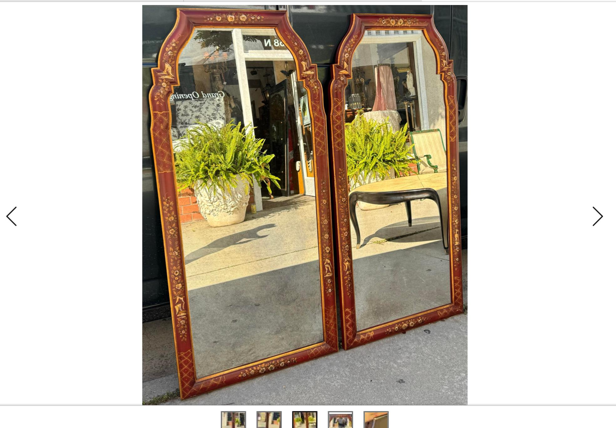 Pair of Cannell & Chaffin Red Chinoiserie Queen Anne Mirrors. Marked Made in Italy.