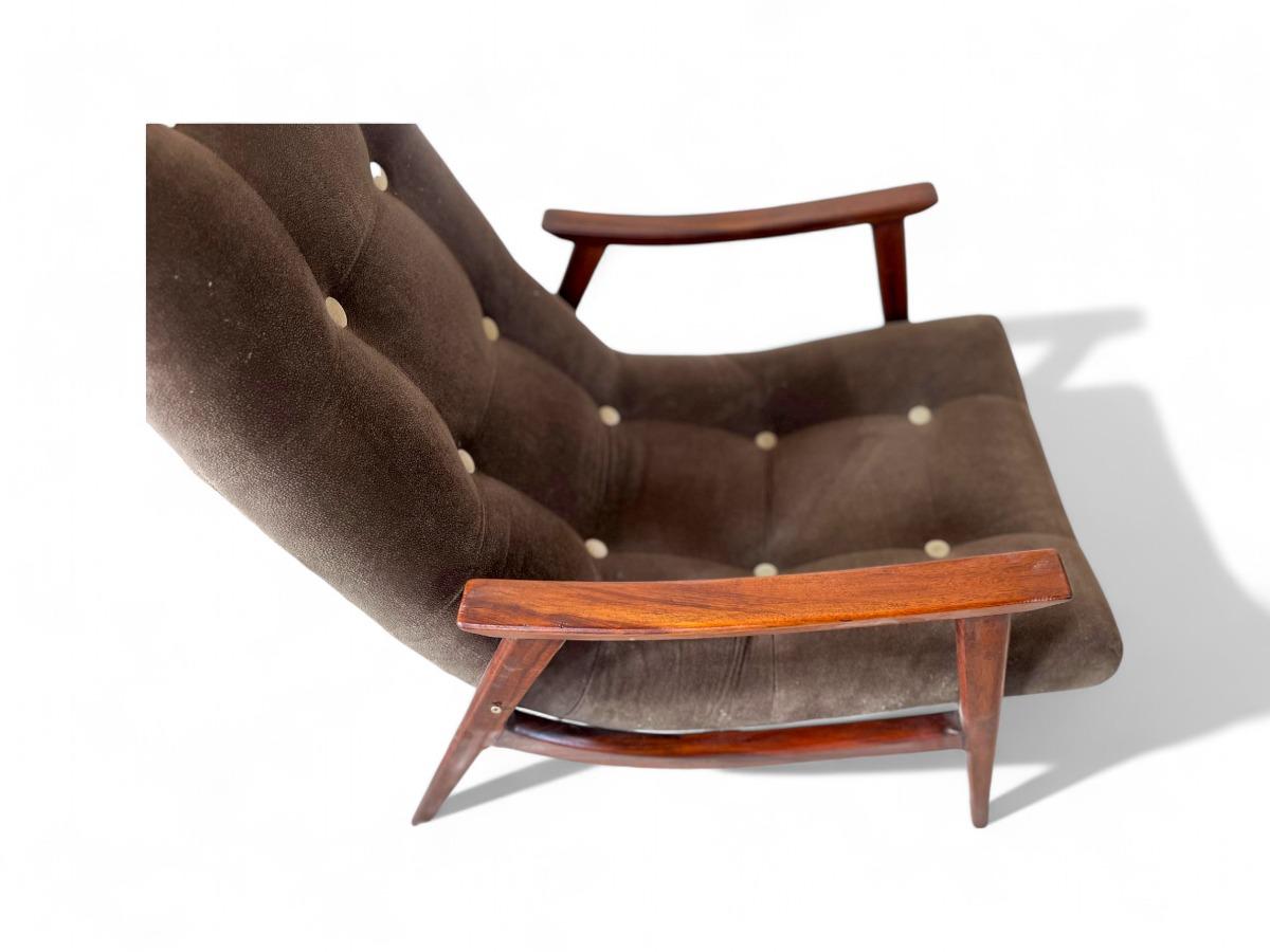 Brazilian Pair of “Canoa” Armchairs in Wood & Fabric by Gelli, c. 1960s For Sale