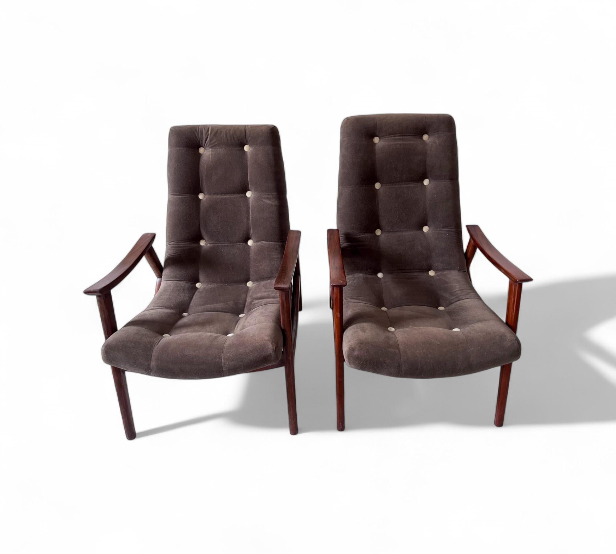 Woodwork Pair of “Canoa” Armchairs in Wood & Fabric by Gelli, c. 1960s For Sale