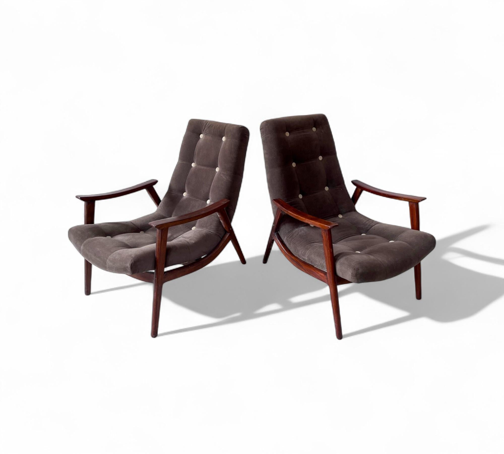 20th Century Pair of “Canoa” Armchairs in Wood & Fabric by Gelli, c. 1960s For Sale