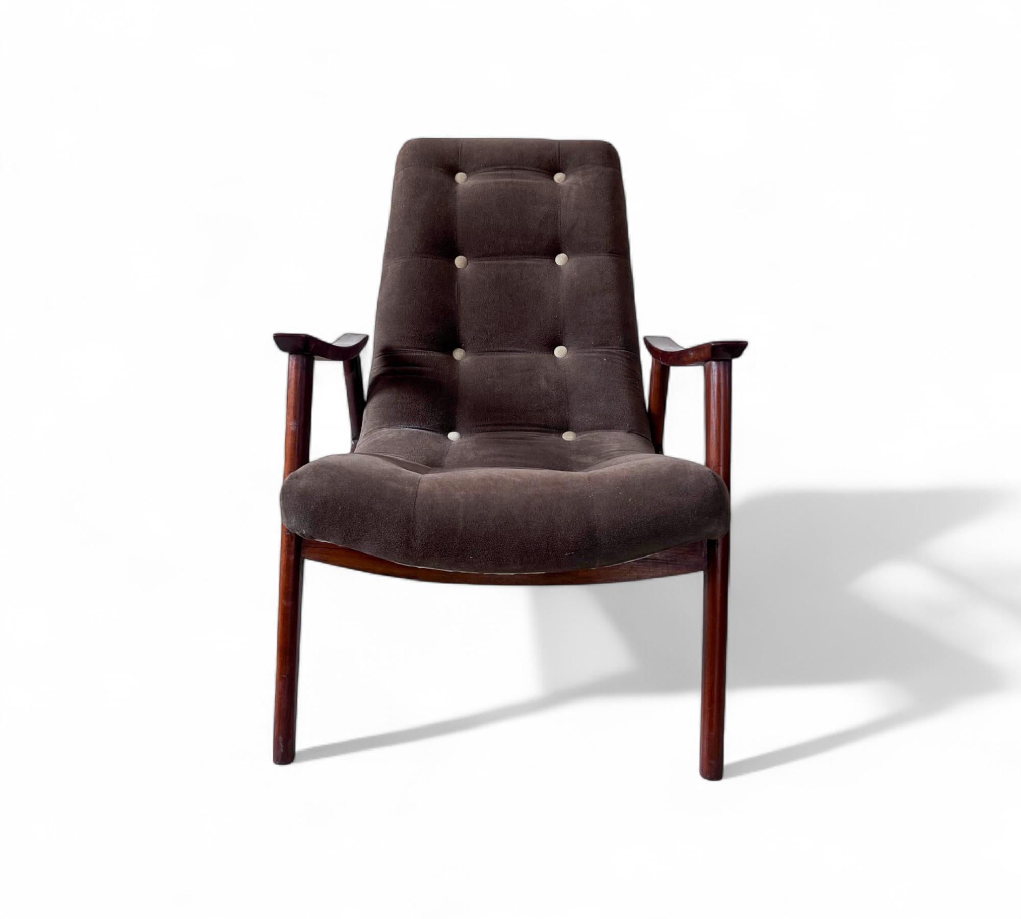 Hardwood Pair of “Canoa” Armchairs in Wood & Fabric by Gelli, c. 1960s For Sale