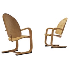 Pair of Cantilever Armchairs in Birch, 1930s