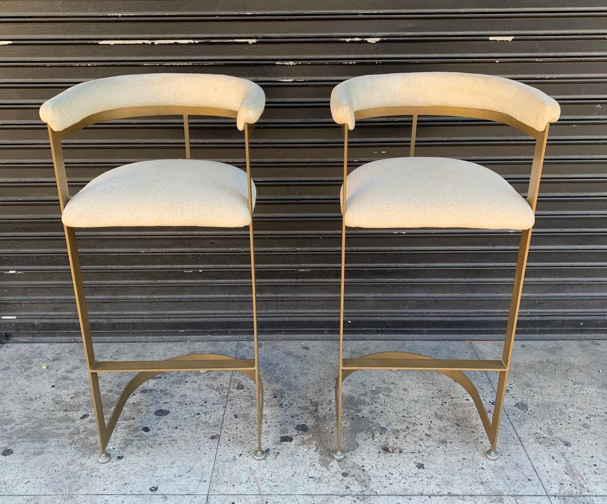 Mid-Century Modern Pair of Cantilever Barstools with Metal Frames