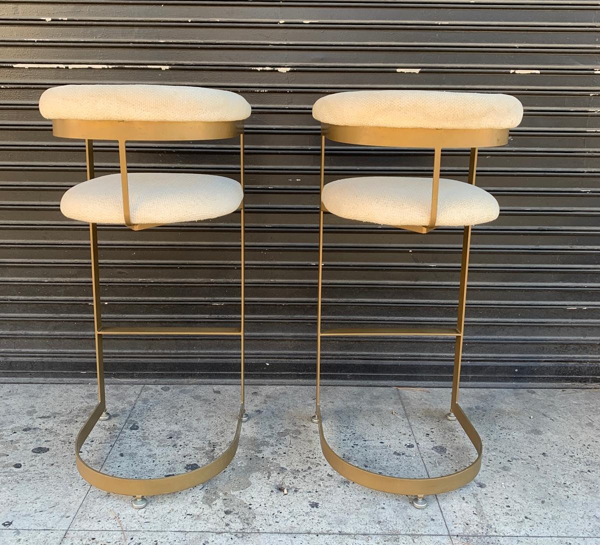 American Pair of Cantilever Barstools with Metal Frames
