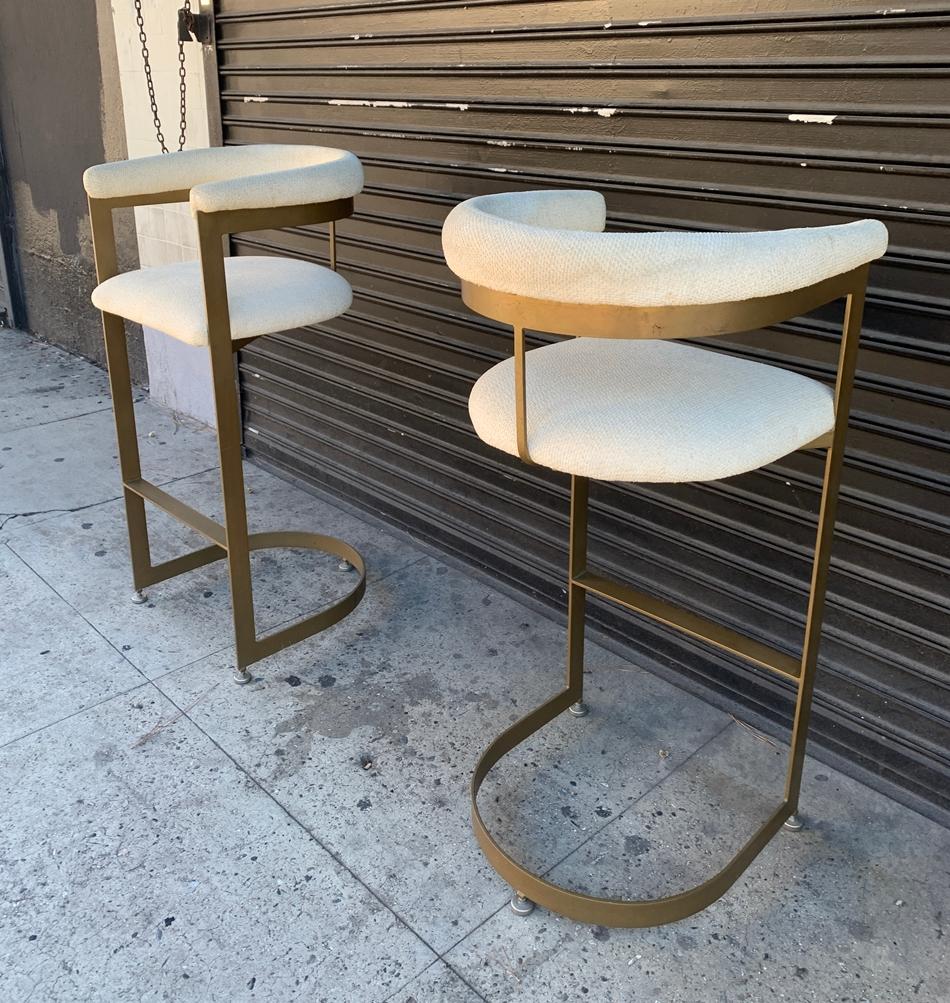 Powder-Coated Pair of Cantilever Barstools with Metal Frames