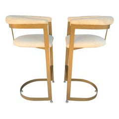 Pair of Cantilever Barstools with Metal Frames