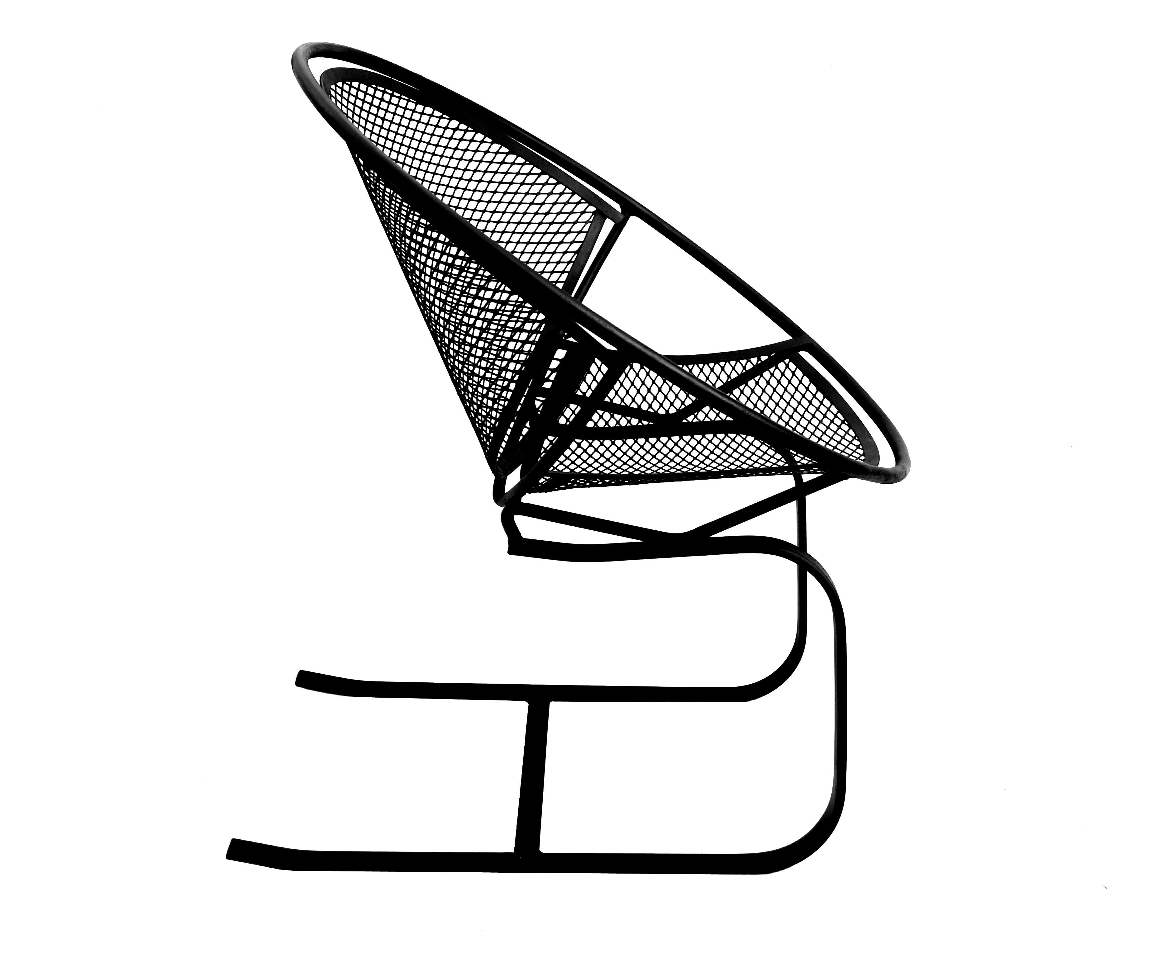 Wrought Iron Pair of Cantilever Bouncer Radar Lounge Chairs Tempestini Salterini Outdoor