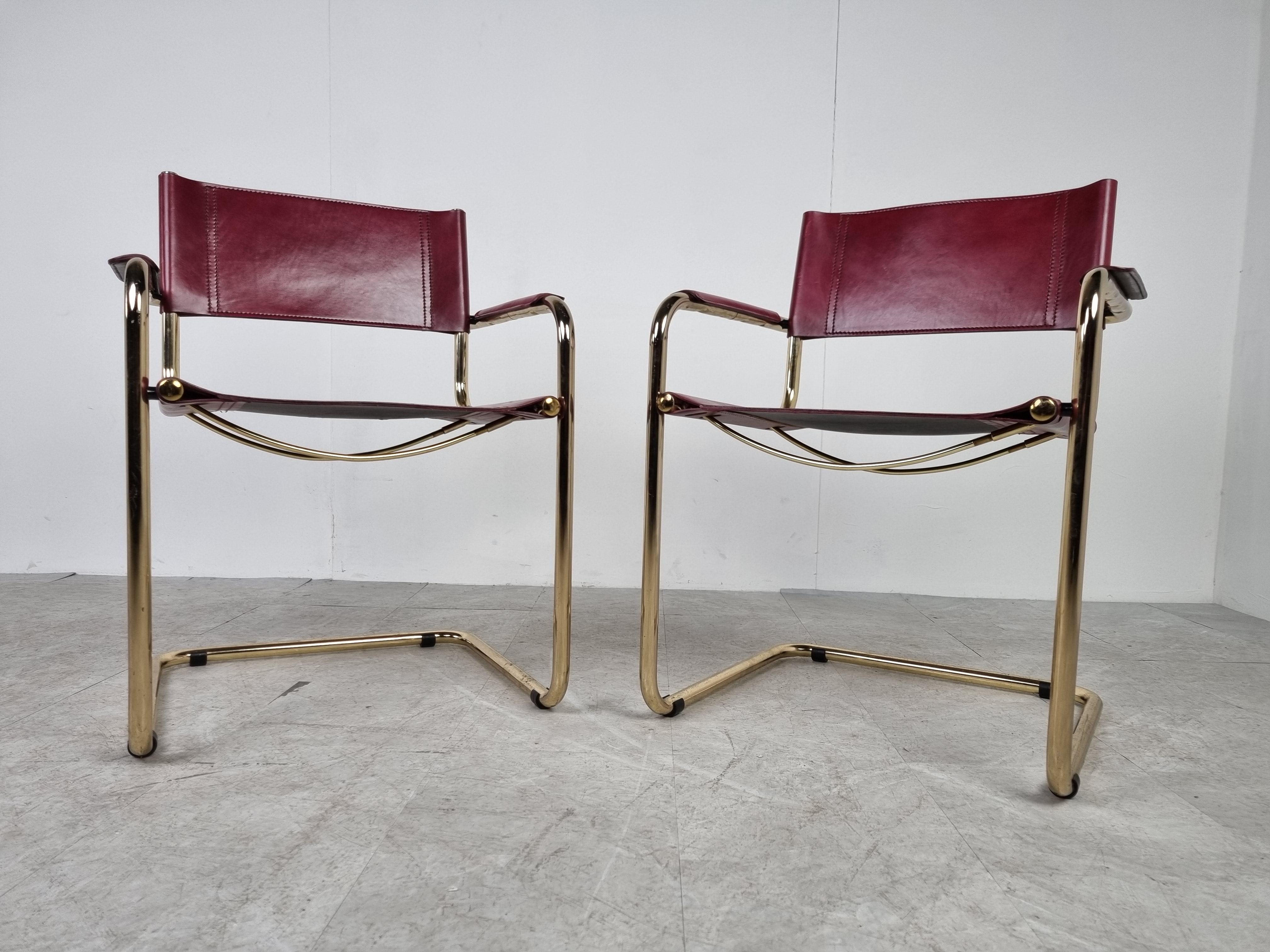 Pair of Cantilever Brass Bauhaus Armchairs, 1970s In Good Condition In HEVERLEE, BE