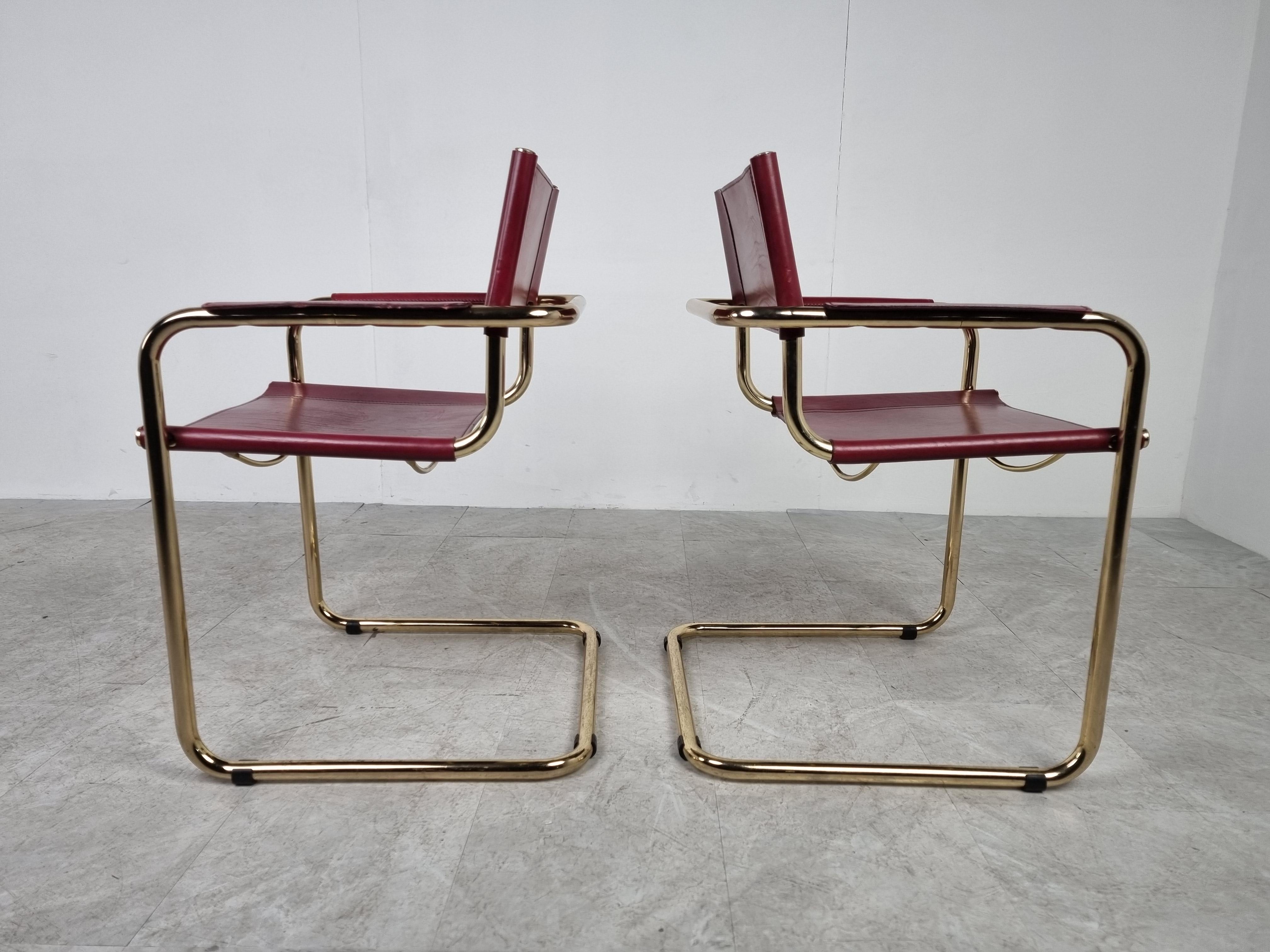 Late 20th Century Pair of Cantilever Brass Bauhaus Armchairs, 1970s