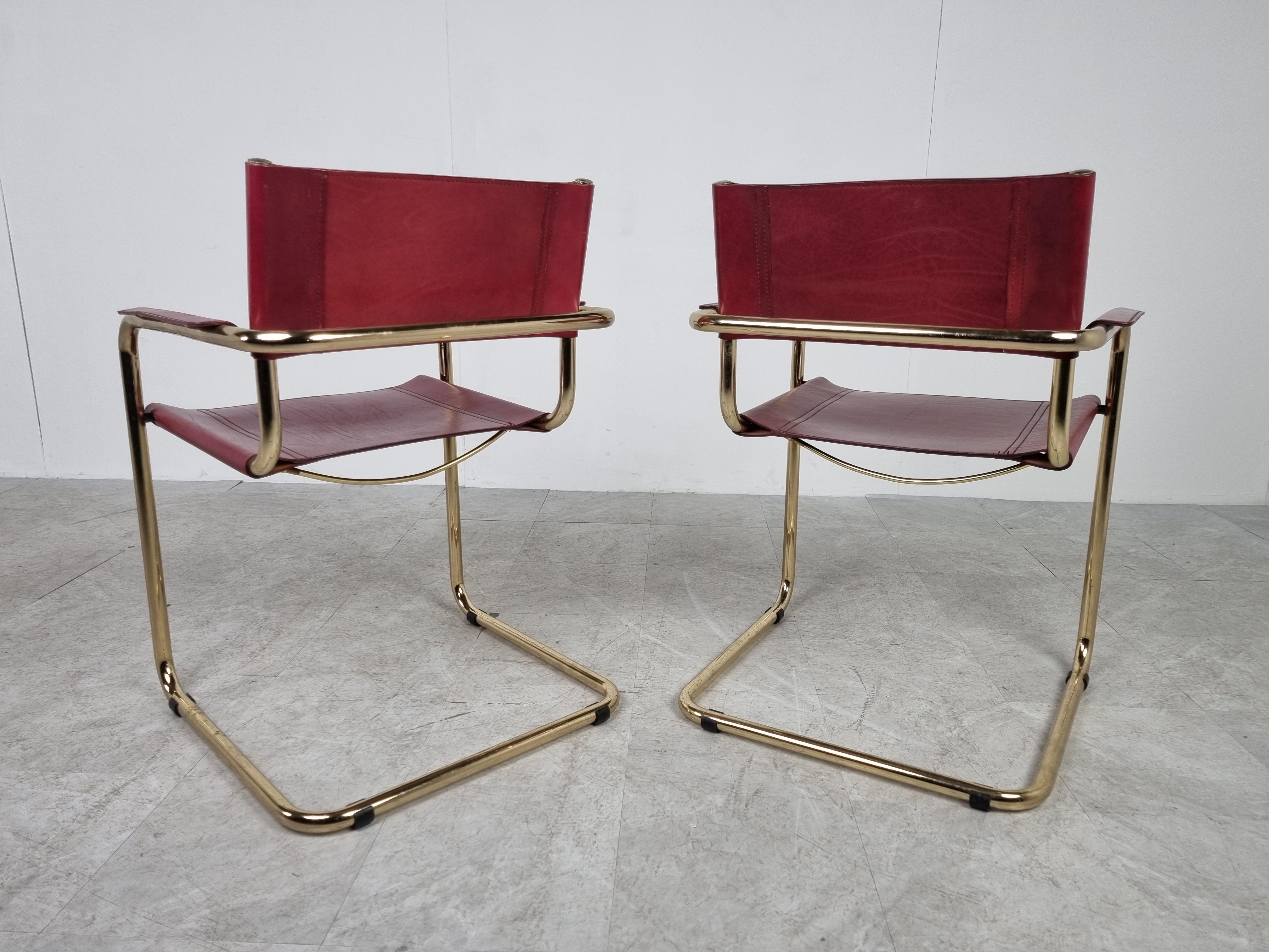 Pair of Cantilever Brass Bauhaus Armchairs, 1970s 1