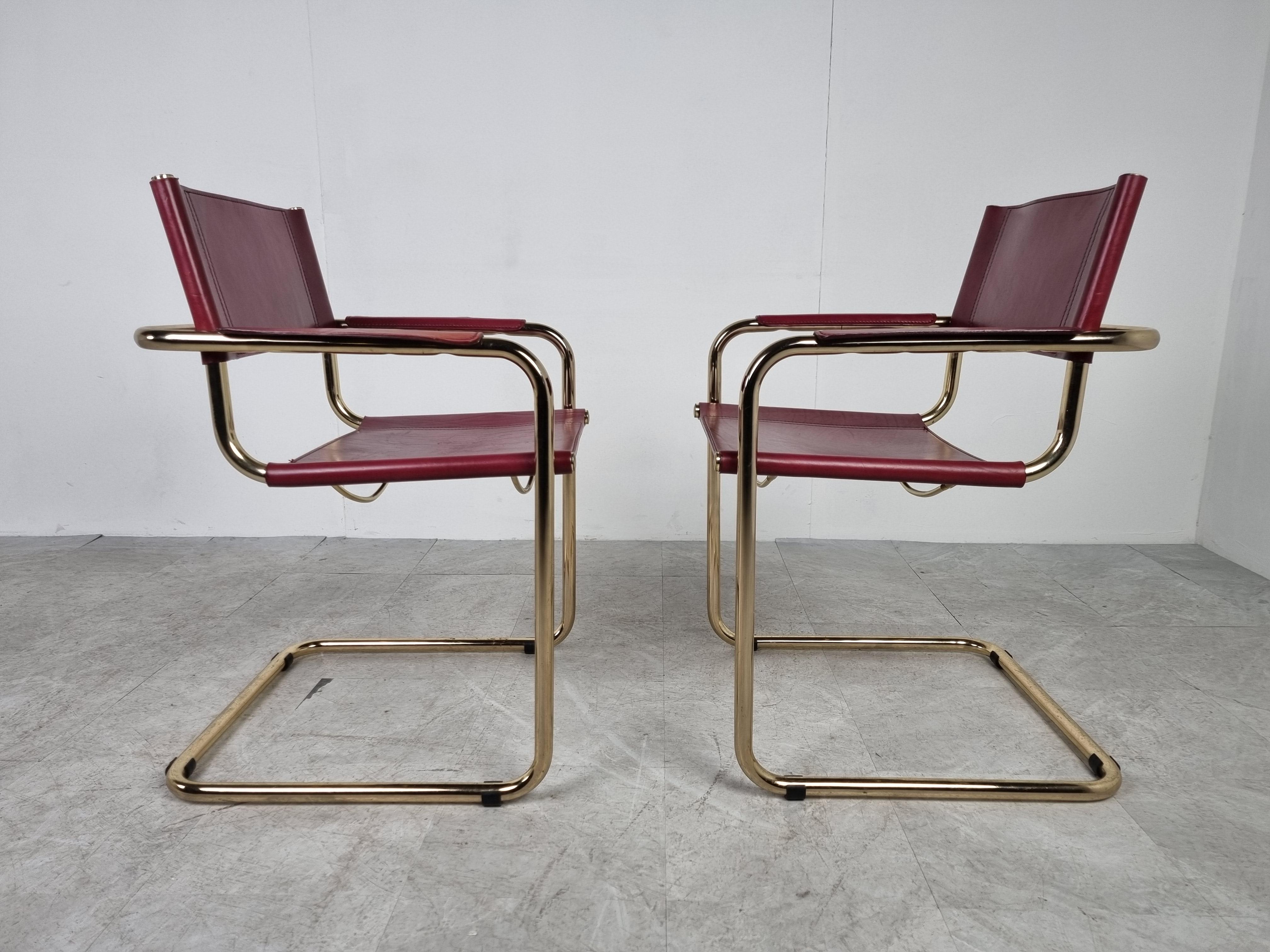 Pair of Cantilever Brass Bauhaus Armchairs, 1970s 2