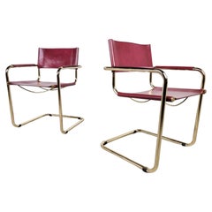 Pair of Cantilever Brass Bauhaus Armchairs, 1970s