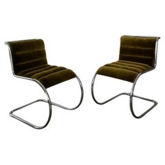 Pair of Cantilever Chairs After Mies Van Der Rohe in Green Mohair