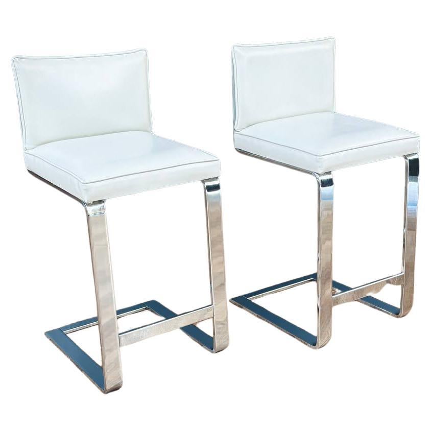 Pair of Cantilever Chrome Bar Stools For Sale