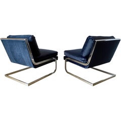 Pair of Cantilever Chrome Lounge Chairs