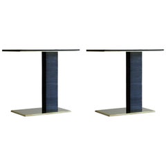Pair of Cantilever Infinity Side Tables in Leather and Brass by C. Kreiling