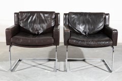 Pair of Cantilever Leather Chairs, by Robert Haussmann for De Sede, Ds201, 1957
