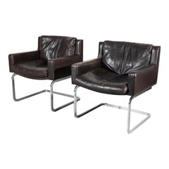 Pair of Cantilever Leather Chairs, by Robert Haussmann for De Sede, Ds201, 1957