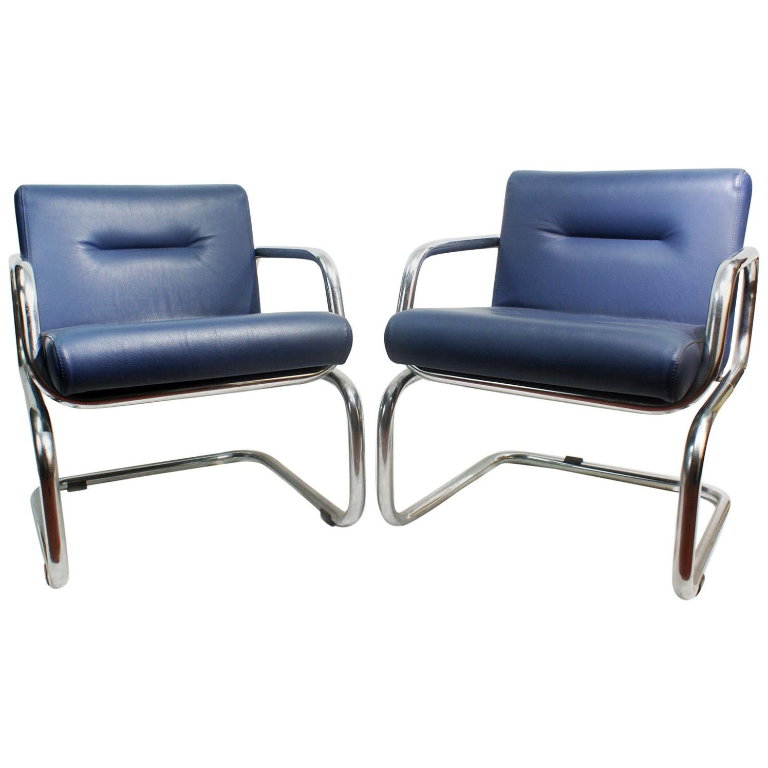 Freitragende Leder-Loungesessel, hergestellt von Thonet, 1980