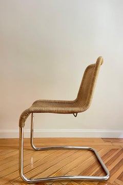 Pair of Cantilever Rattan and Steel Tube Chairs