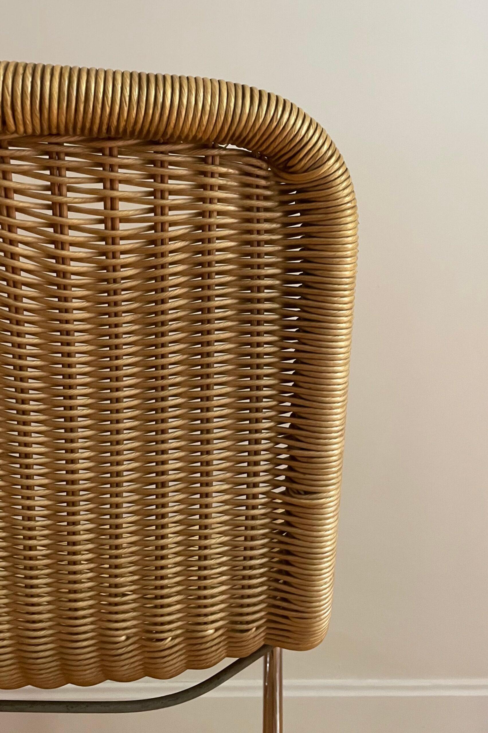 German Pair of Cantilever Rattan and Steel Tube Chairs